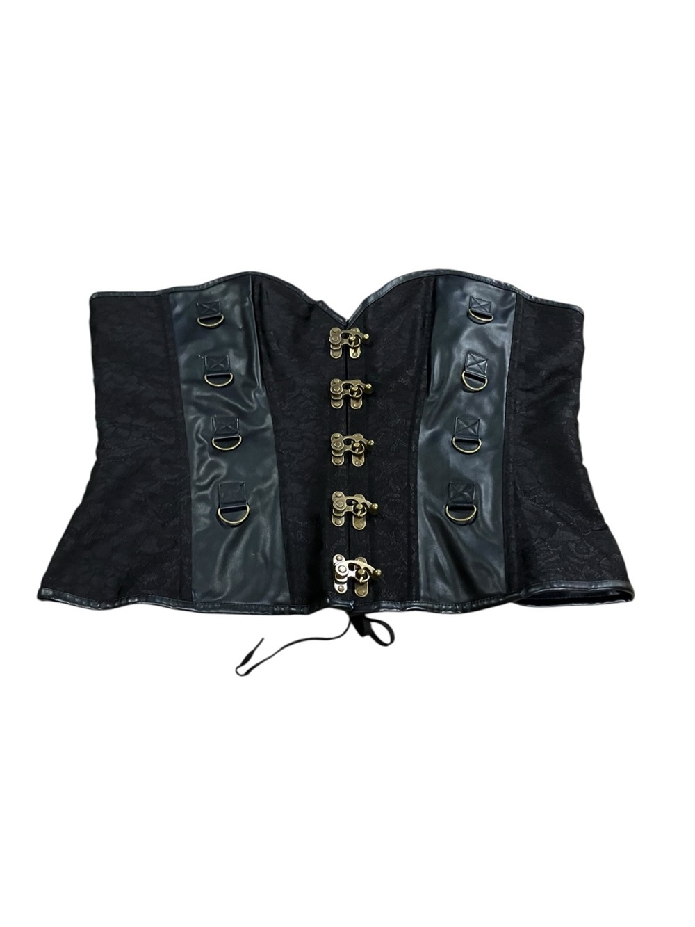 6X Black Steel Boned Steampunk Goth Witch Brocade Faux Leather Overbust Corset